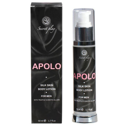 Silky Lotion Apolo For Men 50 ml with pheromones for a silky skin effect and sensual allure in elegant packaging.