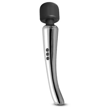 Silvery High-Tech Wand Super Powerful Wireless USB Chrome Silicone massager with ergonomic design and chrome-colored body.