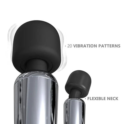 Silvery High-Tech Wand Super Powerful Wireless USB Chrome Silicone with 20 vibration patterns and flexible neck