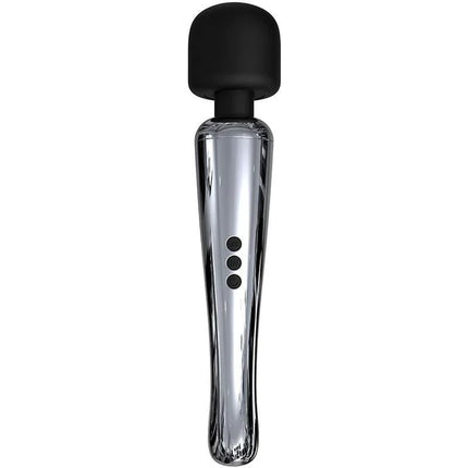 Silvery High-Tech Wand Super Powerful Wireless USB Chrome Silicone massager with chrome body and silicone head for personal wellness