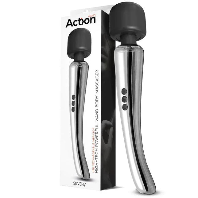 Silvery High-Tech Wand Super Powerful Wireless USB Chrome Silicone massager with ergonomic design and smooth silicone head