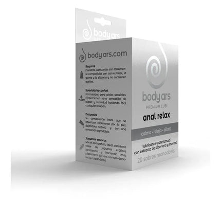 Single Dose Anal Relaxing Water Based Lubricant Gel 20 x 4 ml packaging by Body Ars