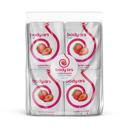 Single-dose Water-Based Lubricant Gel Acid Strawberry 100 x 4ml packets in a clear bag for smooth and lasting lubrication.