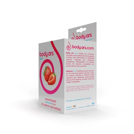 Body Ars Single-dose Water-Based Lubricant Gel Acid Strawberry 20 x 4 ml box with strawberries on the packaging