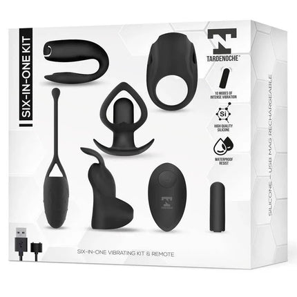 Six-In-One Vibrating Bullet and 6 Silicone Accessories Kit with magnetic USB-rechargeable bullet and 5 versatile silicone attachments.