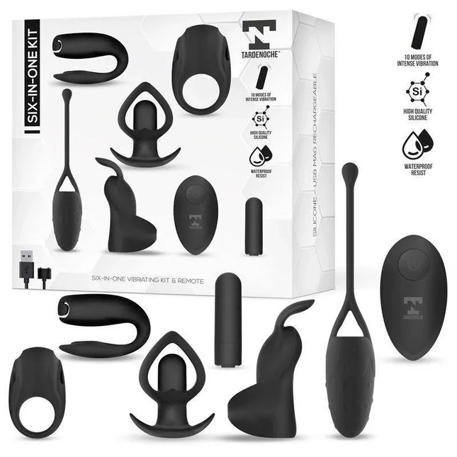 Six-In-One Vibrating Bullet and 6 Silicone Accessories Kit with magnetic USB-rechargeable bullet and versatile silicone design.