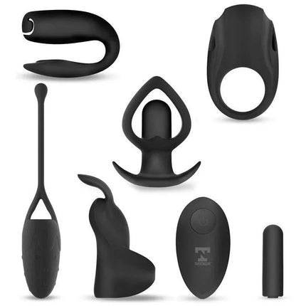 Six-In-One Vibrating Bullet and 6 Silicone Accessories Kit featuring USB-rechargeable vibrating bullet and versatile silicone attachments