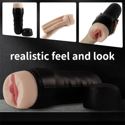 Skye Manual Male Masturbator with realistic vagina-shaped opening in a black discreet case