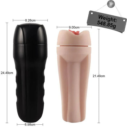 Skye Manual Male Masturbator product image with dimensions and weight details