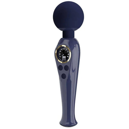 Skyler Massager Wand with Digital Screen Blue featuring a robust design for muscle relief with 10 vibration functions and 9 speed levels.