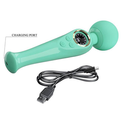 Skyler Massager Wand with Digital Screen Green featuring USB charging cable and digital display for targeted relief and relaxation