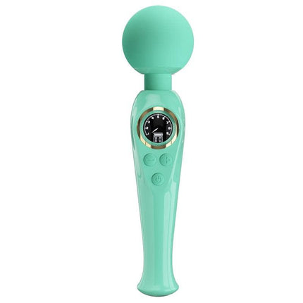 Skyler Massager Wand with Digital Screen Green, handheld massager with broad head, flexible neck, and digital display for relaxation.