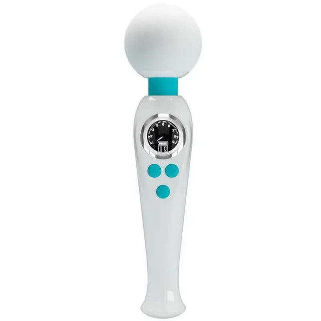 Skyler Massager Wand with Digital Screen White, featuring a broad head and flexible neck for targeted massage relief.