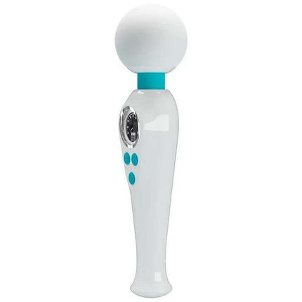Skyler Massager Wand with Digital Screen White with broad head and flexible neck.