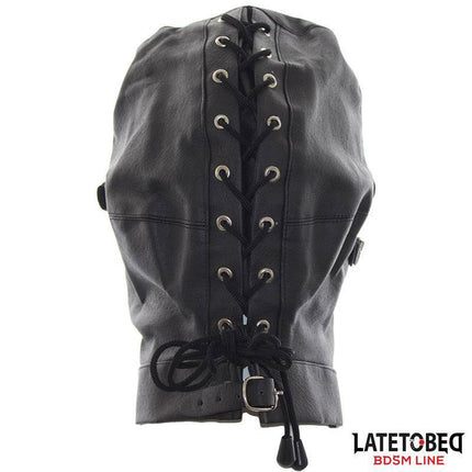 Slave Hood with Eye mask Breathable Gag Ball and Mouth Adjustable featuring laced design from Latetobed BDSM Line.