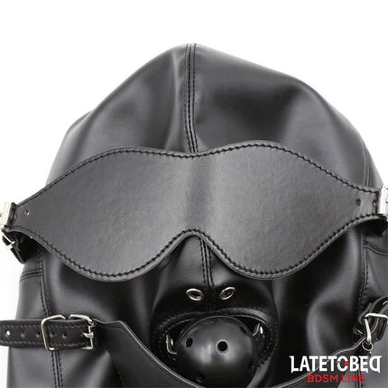 Slave Hood with Eye mask Breathable Gag Ball and Mouth Adjustable from Latetobed BDSM Line