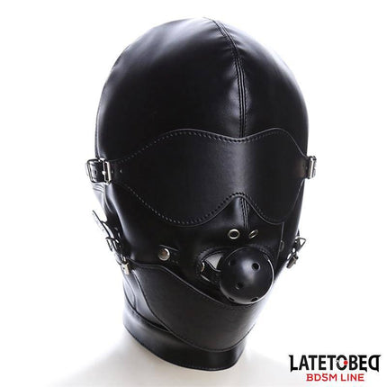 Slave Hood with Eye mask Breathable Gag Ball and Mouth Adjustable from Latetobed BDSM Line