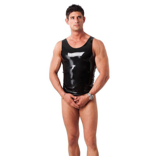 Model wearing Sleeveless T-Shirt Latex with glossy finish