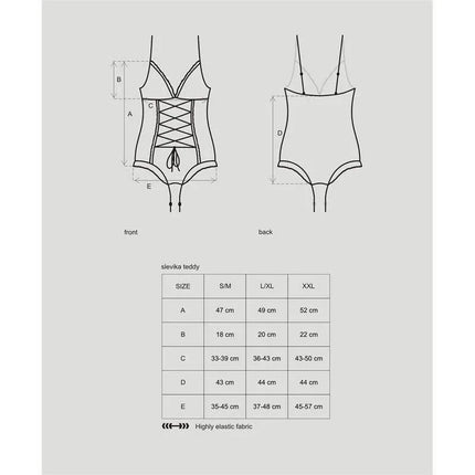 Slevika Body Black size chart and design diagram.