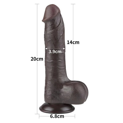 Sliding Skin Dual Layer Dildo 8 with lifelike texture and measurements shown, including 20cm length and 6.8cm base.