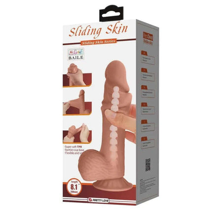Sliding Skin Realistic Dildo 20.6 cm packaging highlighting lifelike texture and veined shaft