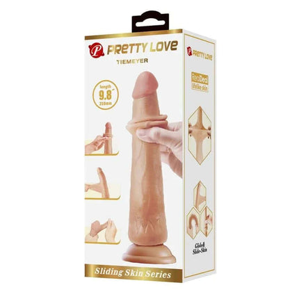 Sliding Skin Realistic Dildo 25 cm packaging showcasing lifelike dildo with textured surface and vertebrae core, enhancing realism.