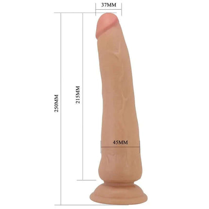 Sliding Skin Realistic Dildo 25 cm with measurements, featuring lifelike skin texture and a vertebrae core for enhanced stimulation.