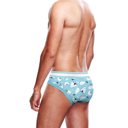 Slip Winteranimals briefs in blue with animal pattern, designed for comfort and stretch, shown on a model.