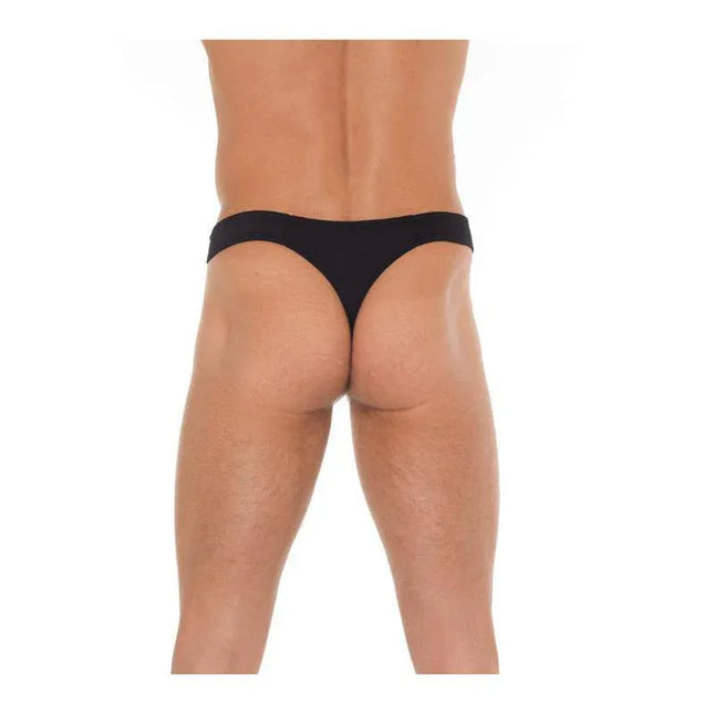 Slip with Zipper Black One Size thong rear view showcasing stretchy fit