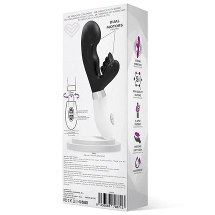 Sliper Rabbit Vibe Silicone Black dual-motor vibrator in packaging, featuring ergonomic design and high-quality silicone for G-spot stimulation