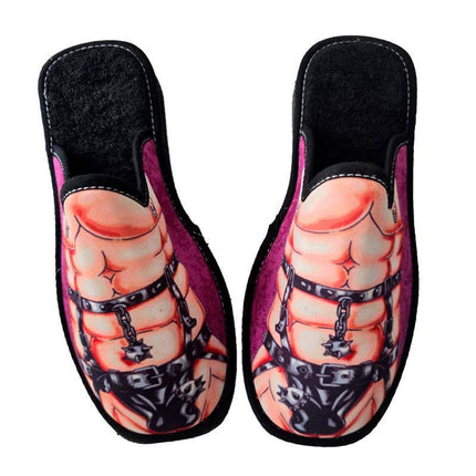 Slippers Sado Him handmade winter slippers with unique design, non-slip sole, and plush fabric, providing warmth and style for lounging.