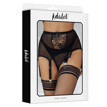 Sloane 2 Pcs Set Size S-M featuring Adalet's elegant high-waisted garter belt with floral mesh for sophisticated lingerie style.