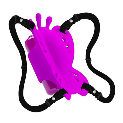 Sloane Clitoral Massage butterfly-shaped stimulator with adjustable harness and velvety touch, featuring 10 vibration modes for pleasure.