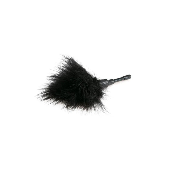 Small Tickler - Black feathered sensory tool with compact handle for gentle teasing and foreplay.
