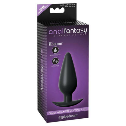 Small Weighted Plug Black in packaging, ergonomically designed and made from body-safe silicone for enhanced comfort and sensation.