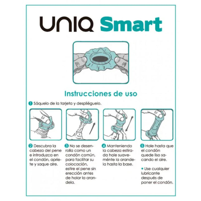 Instructions for Uniq Smart Condoms no Latex 3 pcs, showing steps for proper use and application.