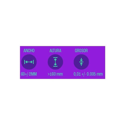 Dimensions of Smart Condoms no Latex 3 pcs: width 60±2mm, height >160mm, thickness 0.01±0.005mm.
