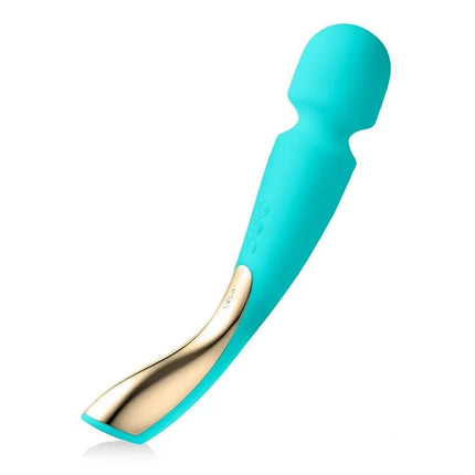 Smart Wand 2 Large Aqua wireless massager with flexible head and 8 vibration functions in turquoise.
