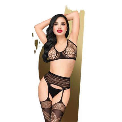 Woman wearing Smoking Gun Mesh 2 Pieces Set lingerie showcasing sexy and seductive design from Penthouse collection.