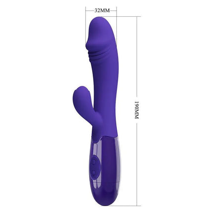Snappy-Youth Rabbit Vibrator Dual Motor, purple design, dimensions 32mm by 190mm, for G-spot and clitoral stimulation.