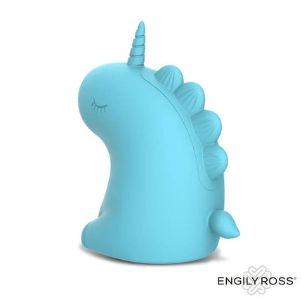 Blue unicorn-shaped Snowflake Massager with Licking Tongue, featuring 10 licking functions, soft silicone, and USB magnetic charging.