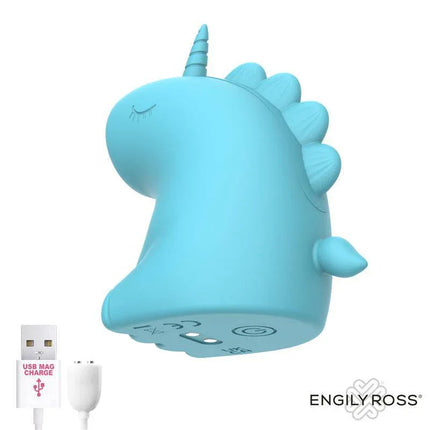 Snowflake Massager with Licking Tongue in blue unicorn shape with USB charger, featuring 10 licking functions for body stimulation.