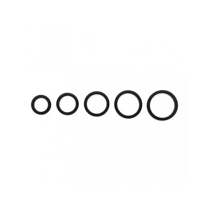 Set of black silicone rings with varying sizes, featuring Soft flexible cock ring-Ø 57 MM for comfort and support.