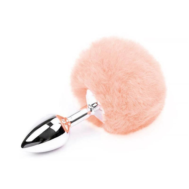 Soft Pink Faux fur Rabbit Tail Stainless Plug Size S for playful exploration