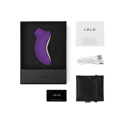 Sona 2 Clitoris Sucker Purple in box with accessories, featuring innovative sonic wave technology.