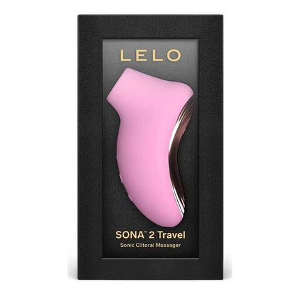 Sona 2 Travel Clitoris Sucker Pink in packaging, a compact sonic massager by LELO for discreet clitoral pleasure.