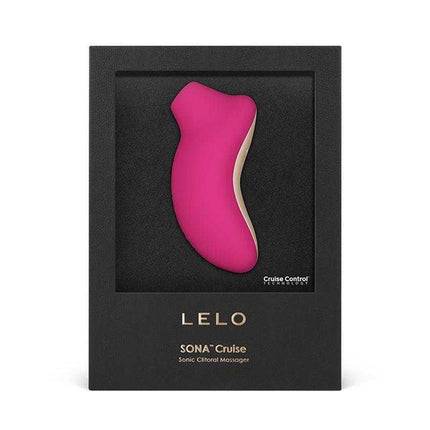 Sona Cruise Clitoris Sucker Cerise by LELO displayed in packaging with sonic stimulation features.