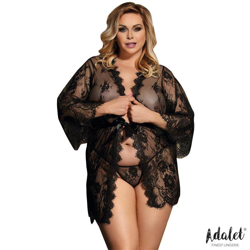 Sora Long Sleeve Peignoir with Floral Lace Size 44 - 46 - secretsextoys.store