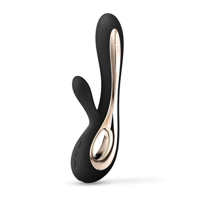 SORAYA 2 Black luxurious vibrator with dual stimulation and enhanced clitoris stimulator, crafted from medical-grade silicone.