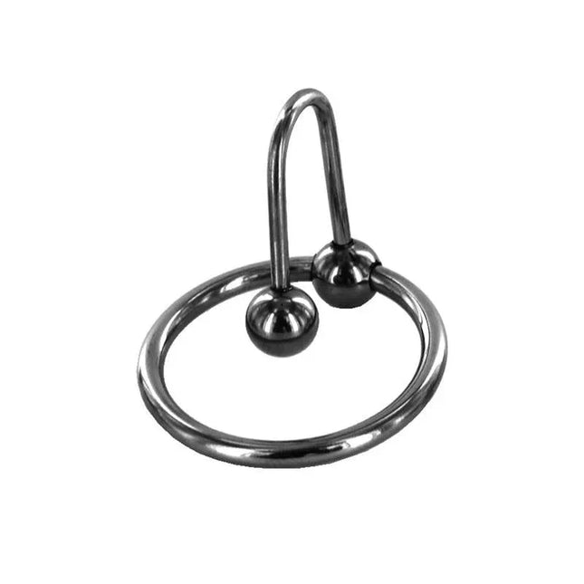 Sperm Stopper 32 mm metal urethral device with ring and bulb-tip for adult play, silver color